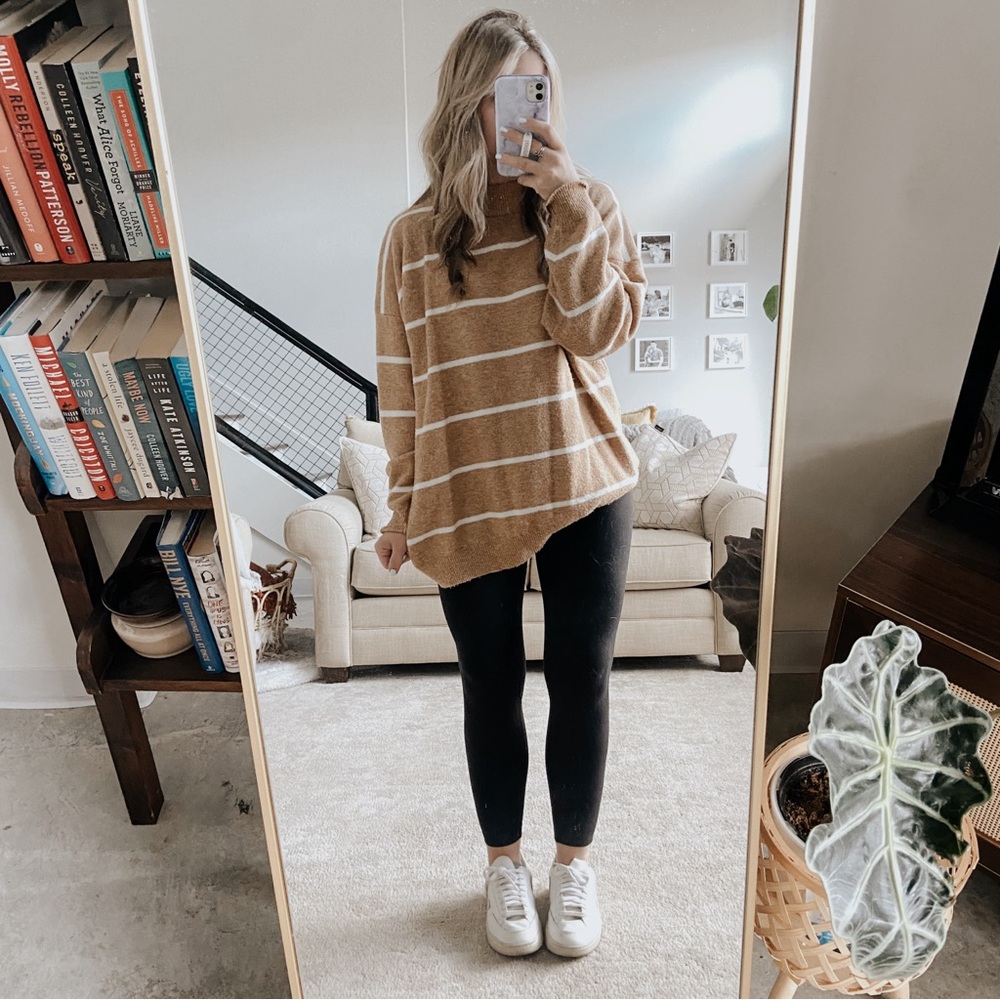 a new day Tan and White Striped Sweater